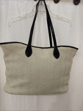 Braciano Cream Woven Tote with Black Trim and Handles